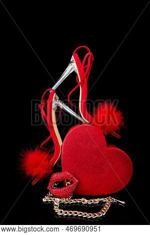Sexy, Red Strappy High Heel Shoes With Box On A White Background