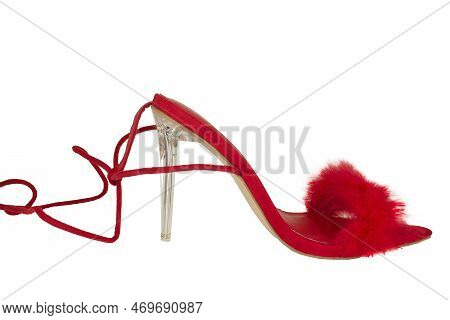 Sexy, Red Strappy High Heel Shoes With Box On A White Background