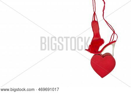 Sexy, Red Strappy High Heel Shoes On White Background