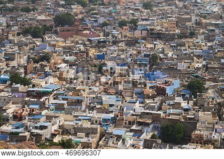 Beautiful Top View Of Jodhpur City From Mehrangarh Fort, Rajasthan, India. Jodhpur Is Called Blue Ci