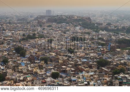 Beautiful Top View Of Jodhpur City From Mehrangarh Fort, Rajasthan, India. Jodhpur Is Called Blue Ci