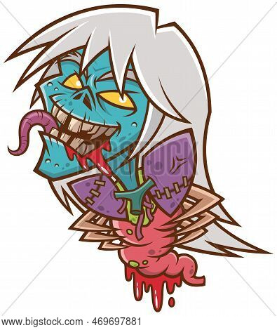 Vector Illustration Of Cartoon Zombie No Body, Krasue, Thai Ghost