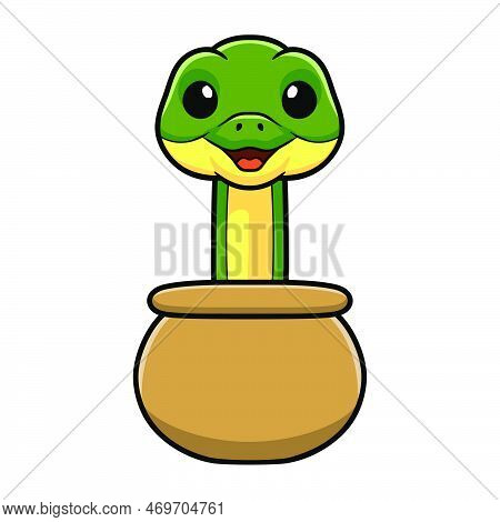 Vector Illustration Of Cute Easten Racer Snake Cartoon Inside The Pot