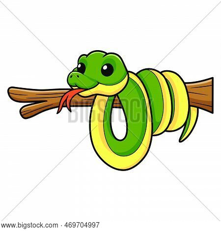 Vector Illustration Of Cute Easten Racer Snake Cartoon On Tree Branch