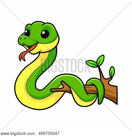 Vector Illustration Of Cute Easten Racer Snake Cartoon On Tree Branch