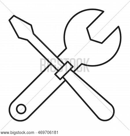 Wrench And Screwdriver Icon Vector Isolated. Symbol Of Work Tools, Home Repair And Constructin Works