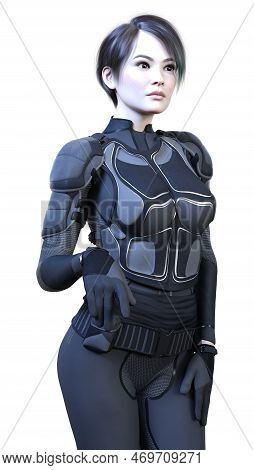 3d Rendering Of A Sceince Fiction Warrior Woman Isolated On White Background