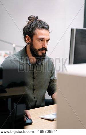 Concept Of Digital Diagram, ,programmer, Software.young Finance Analist Working At Modern Office