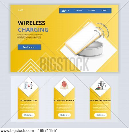 Wireless Charging Flat Landing Page Website Template. Teleportation, Cognitive Science, Machine Lear