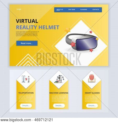 Virtual Reality Helmet Flat Landing Page Website Template. Teleportation, Machine Learning, Smart Gl