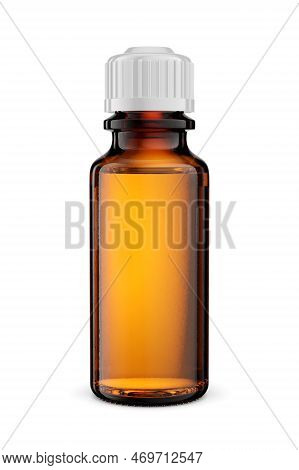 Blank Amber Glass Medicine Bottle For Liquid Dropper Isolated On White Background. 20ml. 3d Renderin