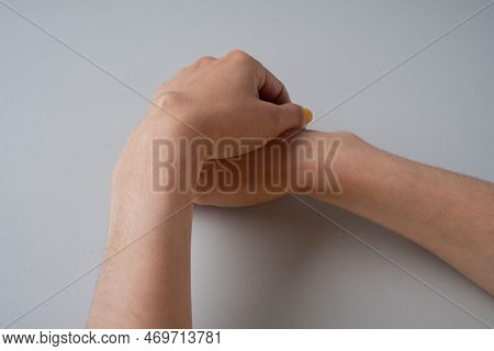 Ganglion Cyst On Woman Hand On White Background