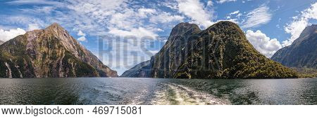 Panoramic View Of Milford Sound In Fiordland On The South Island Of New Zealand
