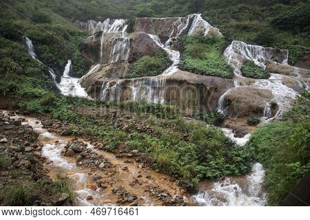 Golden Waterfall Is One Of The Most Beautiful Waterfall In Taiwan. It Is Located At Jinguashi Townsh
