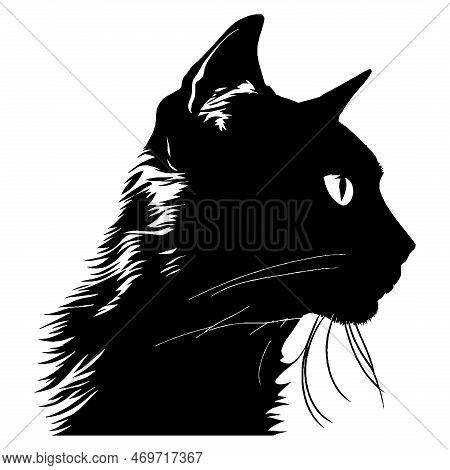 Cat Face Vector Illustration, Cat Head Vector Silhouette Illustration.