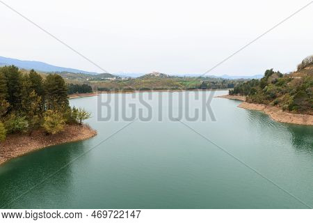 Relax Autumn Calm Landscapes With Cloudy Weather Over The River Agri In The Province Of Potenza, Bas