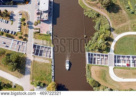 Aerial From Houkesloot Aquaduct Near Sneek In Friesland The Netherlands