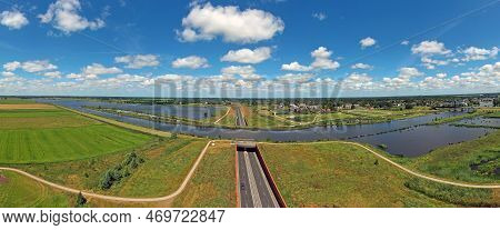 Aerial Panorama From The Hendrik Bulthuis Aquaduct In Friesland The Netherlands