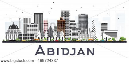 Abidjan Ivory Coast City Skyline With Gray Buildings Isolated On White. Vector Illustration. Busines