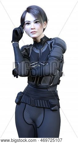3d Rendering Of A Sceince Fiction Warrior Woman Isolated On White Background