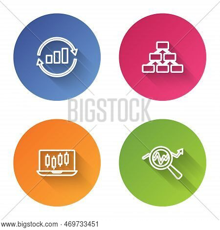 Set Line Graph Chart Infographic, Hierarchy Organogram, Stocks Market Growth Graphs And Search Data 