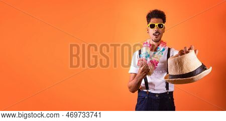Carnival Brazilian Outfit. Black Man With Carnival Costume Having Fun