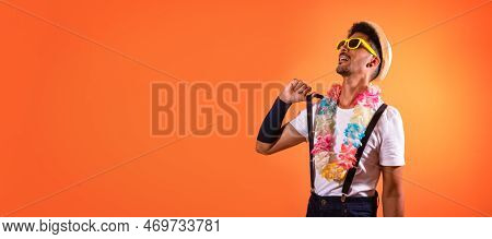 Carnival Brazilian Outfit. Black Man With Carnival Costume Having Fun