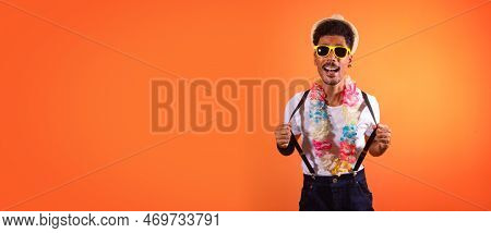 Carnival Brazilian Outfit. Black Man With Carnival Costume Having Fun