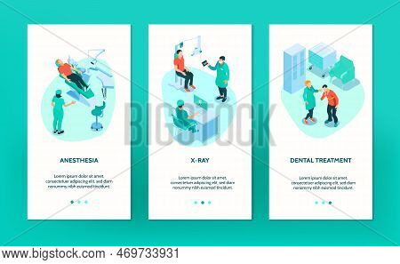 Isometric Dantist Vertical Banners Vector Design Illustration