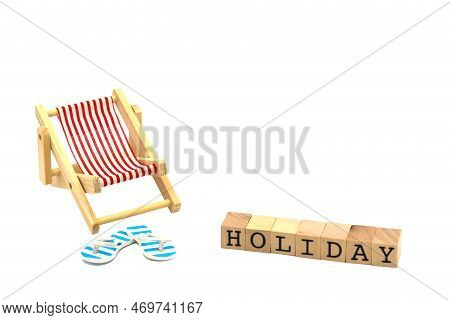 Sun Chair With Bathing Shoes And Holiday Text, Isolated