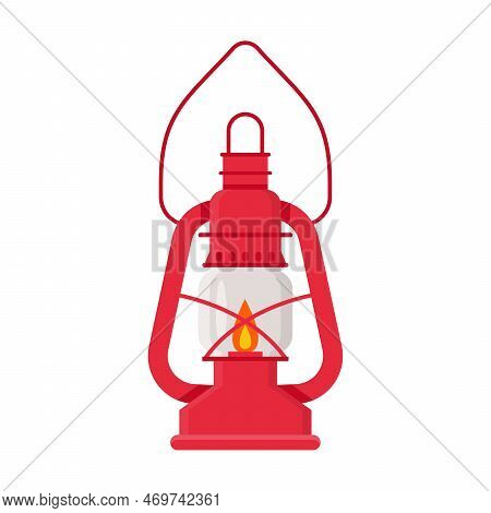 Antique Lamp With Holder On White Background. Vintage Kerosene Lamp Vector Illustration.lighting Con