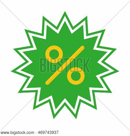 Discount Sticker For Shopping Vector Illustration. Percentage Sign In Multipointed Starisolated On W