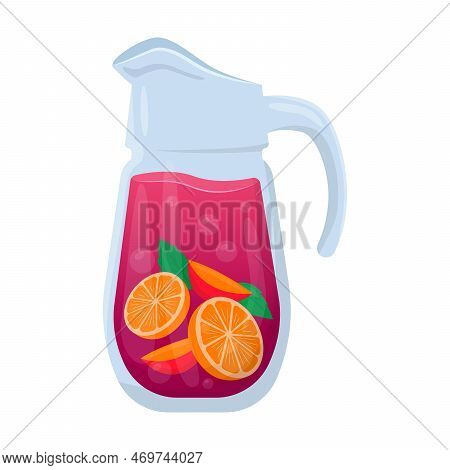 Jar With Fresh Fruit Juice Vector Illustration. Cartoon Drawing Of Cold Tropical Cocktail On White B