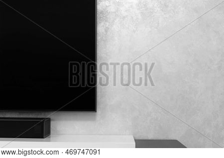 Part Of Modern Living Room Interior With Place For Text. Decorative Plaster For Walls. Interior Deta
