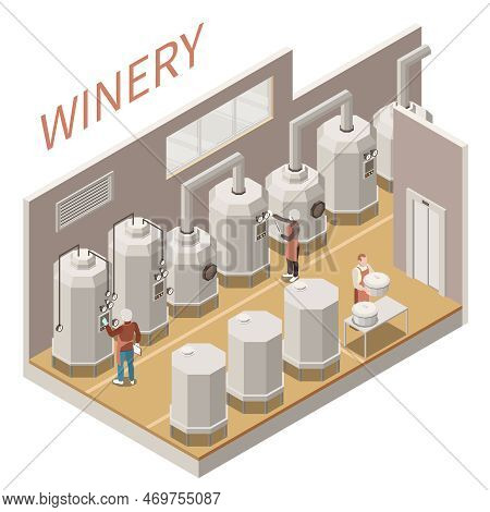 Isometric Composition With Wine Production Process On White Background 3d Vector Illustration