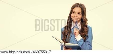 Think Big. Little Child Think Over Task. Critical And Creative Thinking Skills. Portrait Of Schoolgi