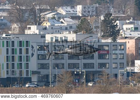 Zurich, Switzerland, January 19, 2023 Bell 429 Global Ranger Helicopter Is Arriving At The Internati