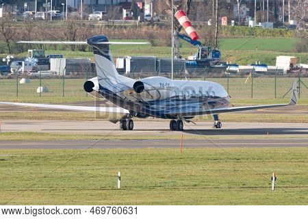 Zurich, Switzerland, January 19, 2023 Gulfstream G650 Business Aircraft Is Parking On The Apron Duri
