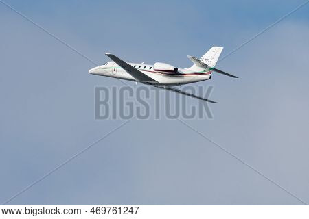 Zurich, Switzerland, January 19, 2023 Cessna 680 Citation Sovereign Business Aircraft Is Departing F
