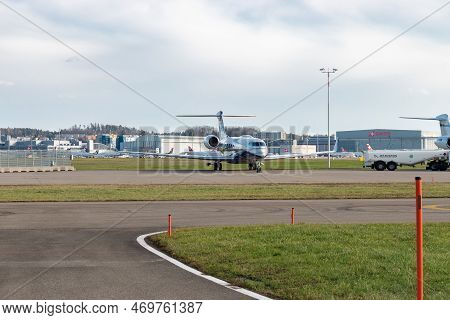 Zurich, Switzerland, January 19, 2023 Gulfstream G650 Business Aircraft Is Parking On The Apron Duri