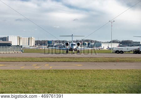 Zurich, Switzerland, January 19, 2023 Gulfstream G650 Business Aircraft Is Parking On The Apron Duri