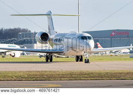 Zurich, Switzerland, January 19, 2023 Gulfstream G650-er Business Aircraft Is Parking On The Apron D