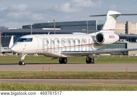 Zurich, Switzerland, January 19, 2023 Gulfstream G650-er Business Aircraft Is Parking On The Apron D