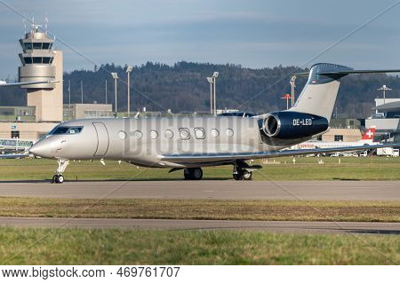 Zurich, Switzerland, January 19, 2023 Gulfstream G650 Business Aircraft Is Parking On The Apron Duri