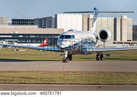 Zurich, Switzerland, January 19, 2023 Gulfstream G650 Business Aircraft Is Parking On The Apron Duri