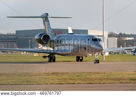 Zurich, Switzerland, January 19, 2023 Gulfstream G650 Business Aircraft Is Parking On The Apron Duri