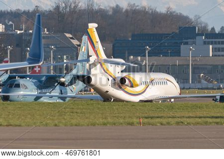 Zurich, Switzerland, January 19, 2023 Ecuador Dessault Falcon-7x Government Aircraft Is Parking On T