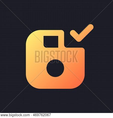Apply Saving Orange Solid Gradient Ui Icon For Dark Theme. Successful Data Record. Work Backed Up. F