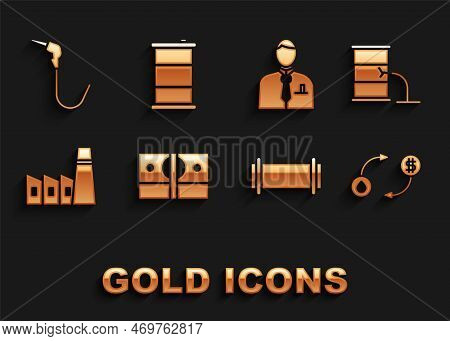 Set Stacks Paper Money Cash, Barrel Oil Leak, Oil Exchange, Industry Pipe, Industrial Factory Buildi