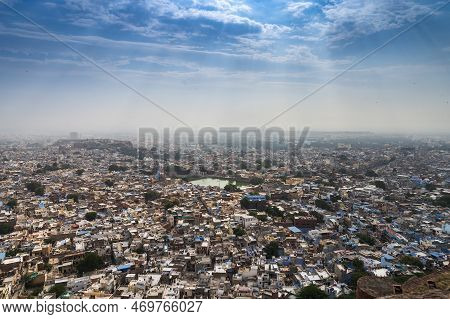 Beautiful Top View Of Jodhpur City From Mehrangarh Fort, Rajasthan, India. Jodhpur Is Called Blue Ci